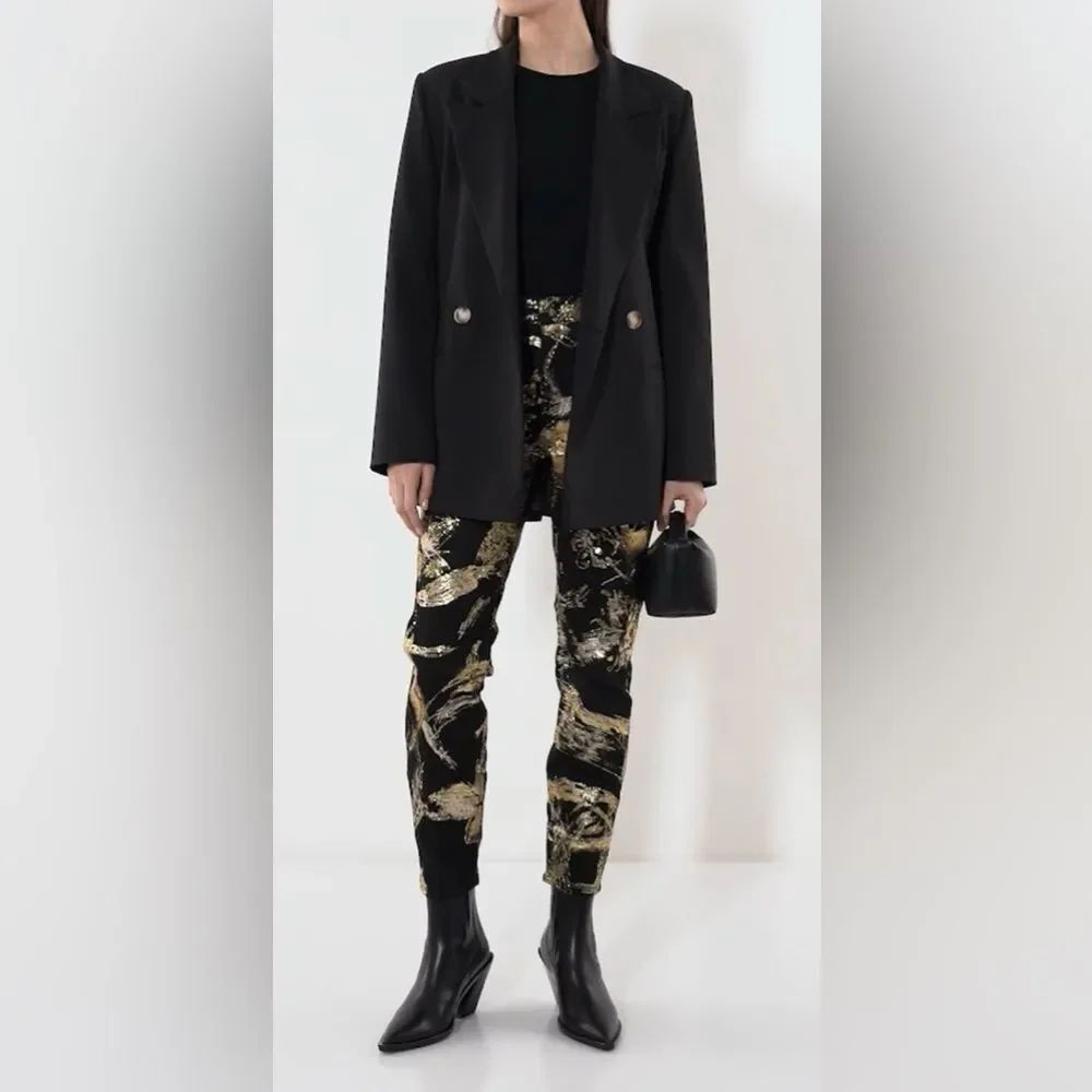 Ralph Lauren Purple Label Black and Gold Straight Leg Jeans, size26, MSRP $2490
